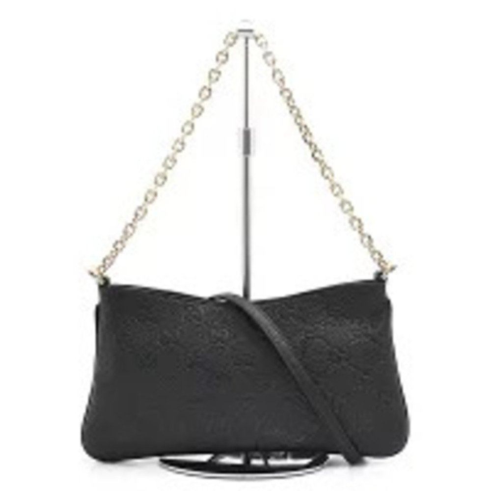 Gucci GG Emblem Chain Handbag Shoulder Bag Black Grain Leather